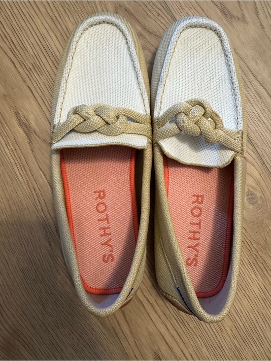 Rothy's Shoes - Rothy's Cream and Tan Braided-Trim The Driver Loafers